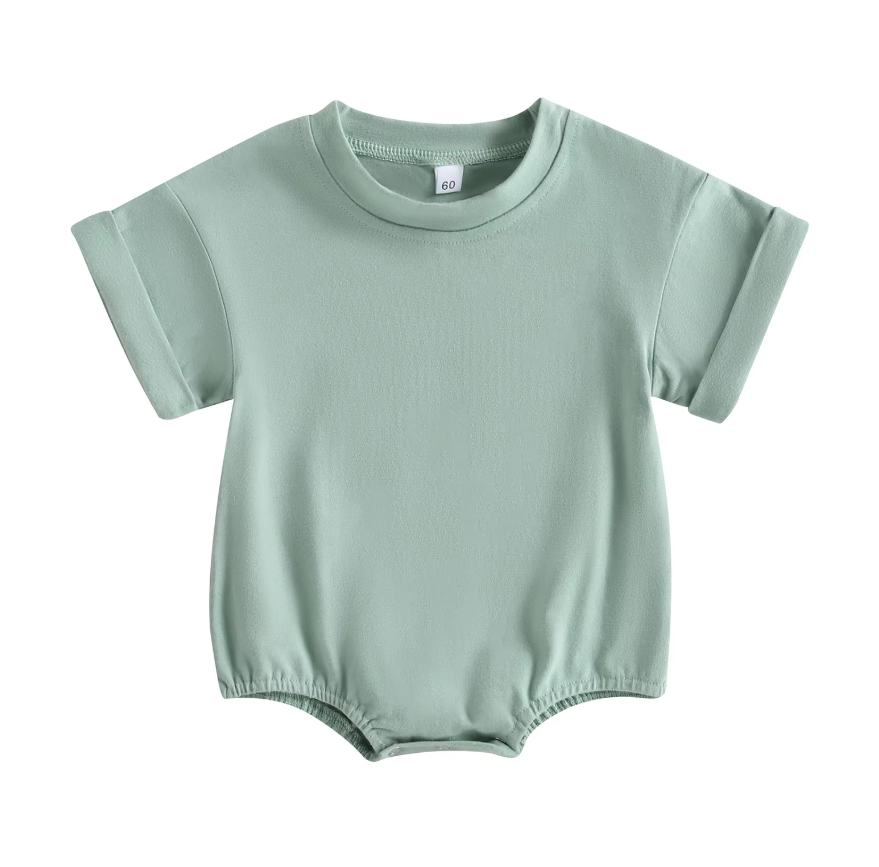 Unisex Plain Toddler Folded Edge Short-Sleeve Romper