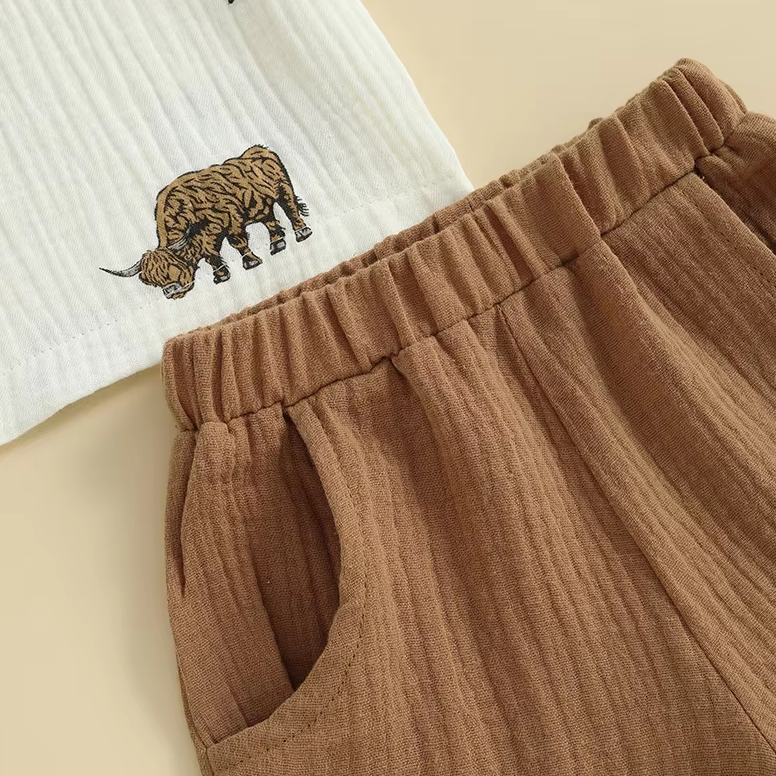 Usmar Cow Print Shirt Shorts Set