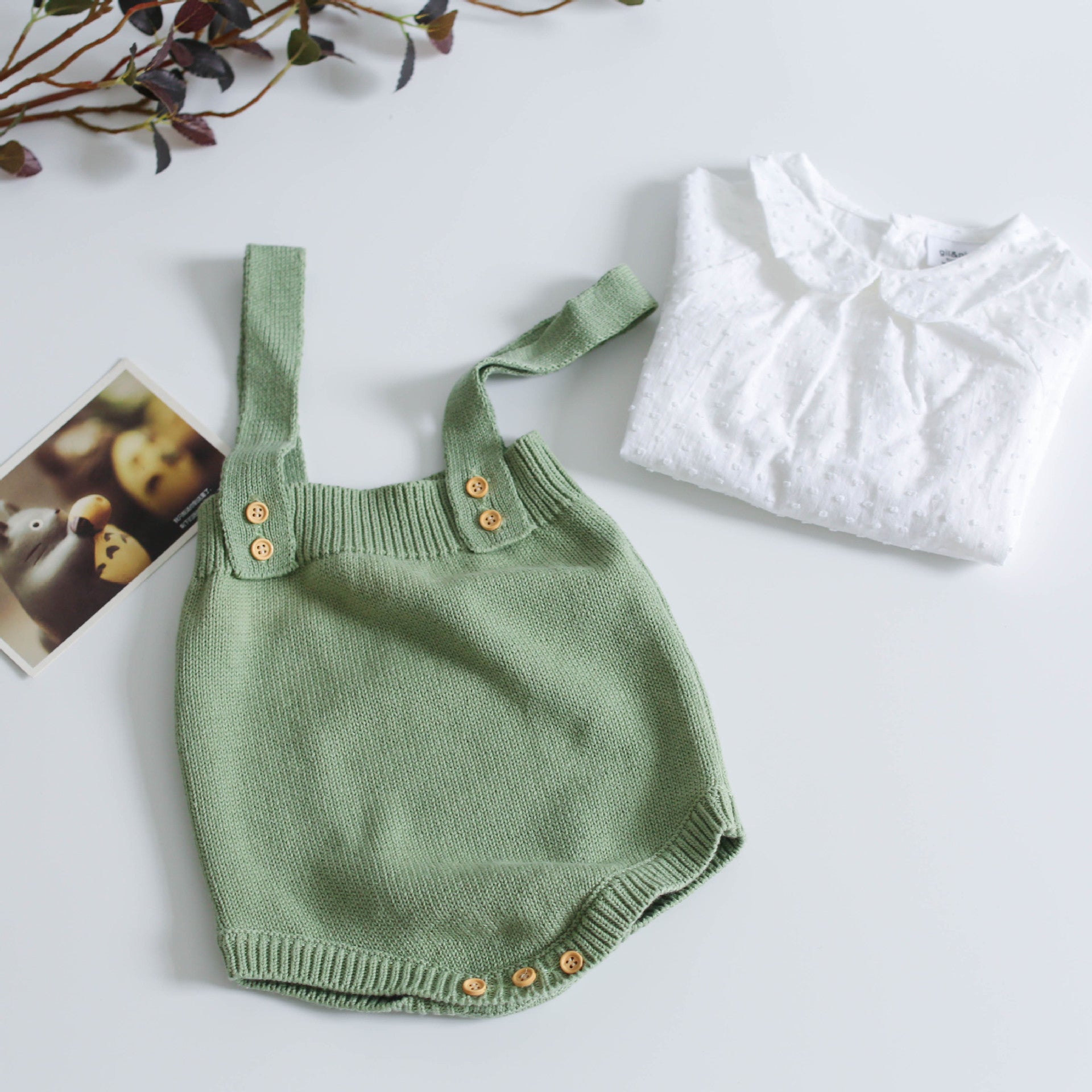 Halter Cotton And Wool String Onesie Set