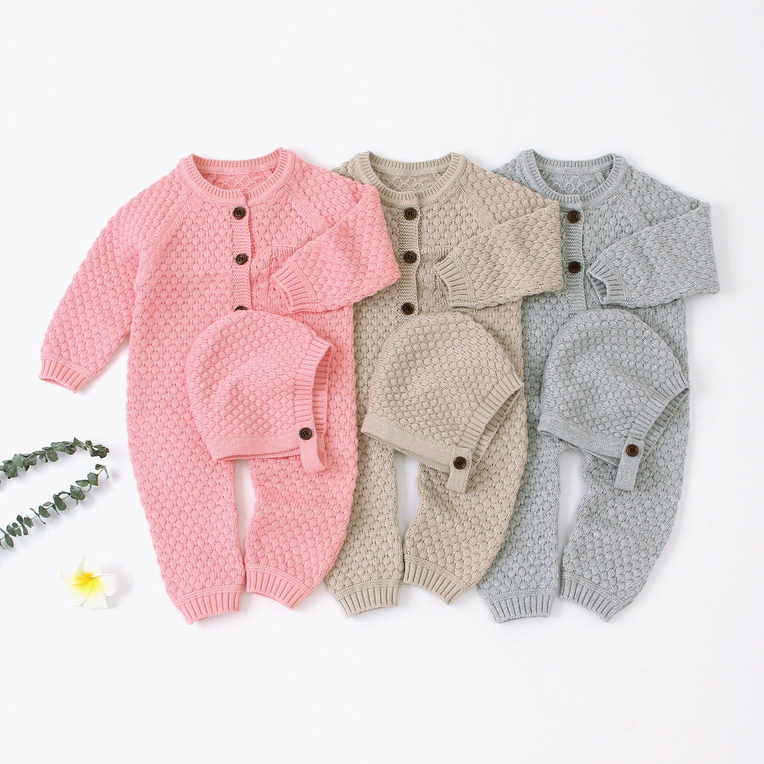 Knitted Front Button Cotton Romper