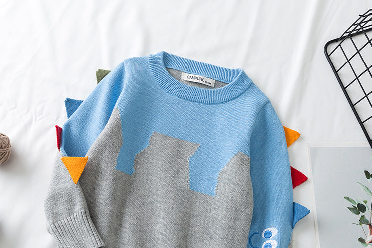 Knitted Jacquard Embroidery Pullover Dinosaur Kids Sweater