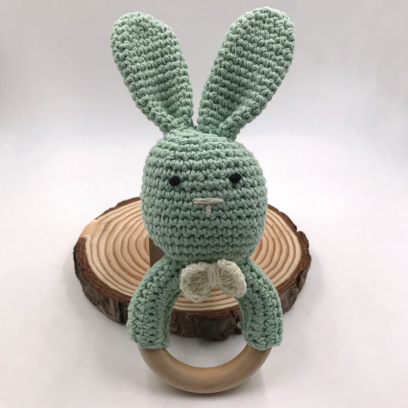 Baby Bunny Ear Teether Wooden Teething Ring Newborn Sensory Toy
