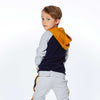 Quilted Hooded Fleece Top With Zipper Pocket Light Heather Grey, Yellow And Navy Blue