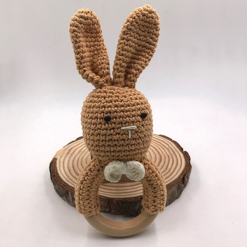 Baby Bunny Ear Teether Wooden Teething Ring Newborn Sensory Toy