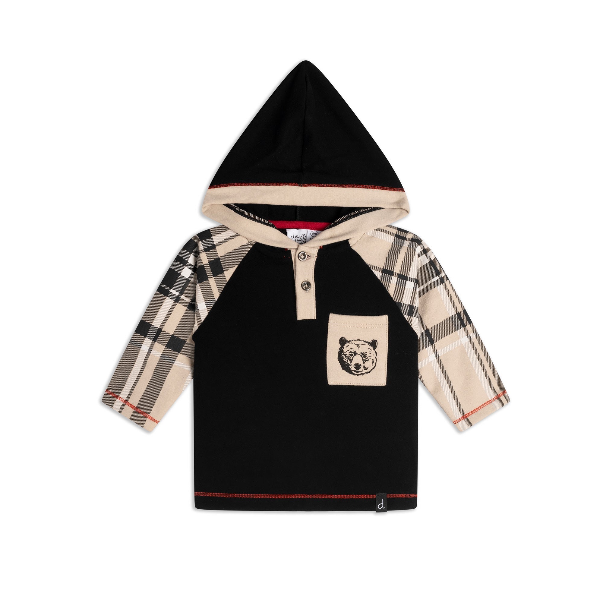 Hooded Top And Pant Set Black And Beige Plaid