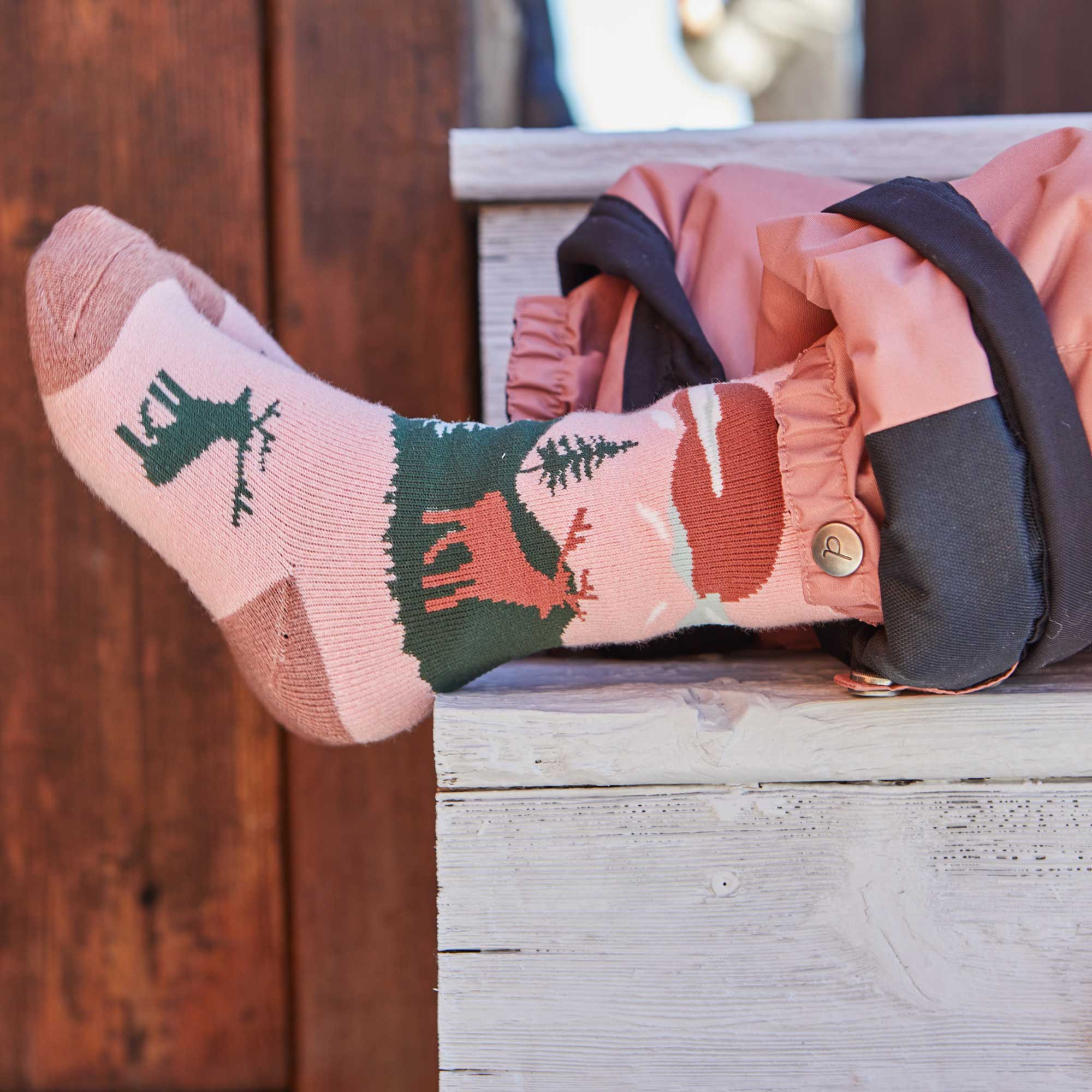 Jacquard Ski Socks Pink, Brown And Green