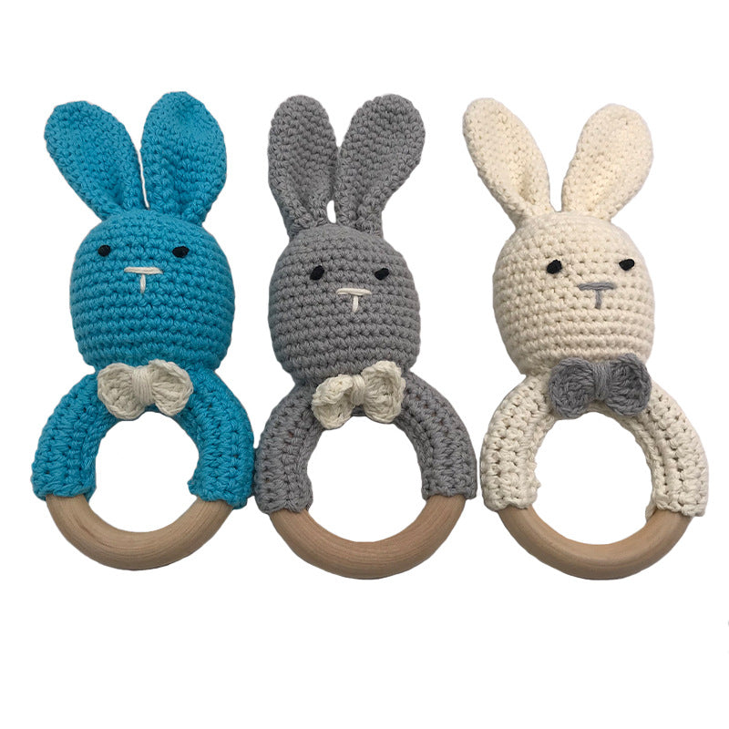 Baby Bunny Ear Teether Wooden Teething Ring Newborn Sensory Toy