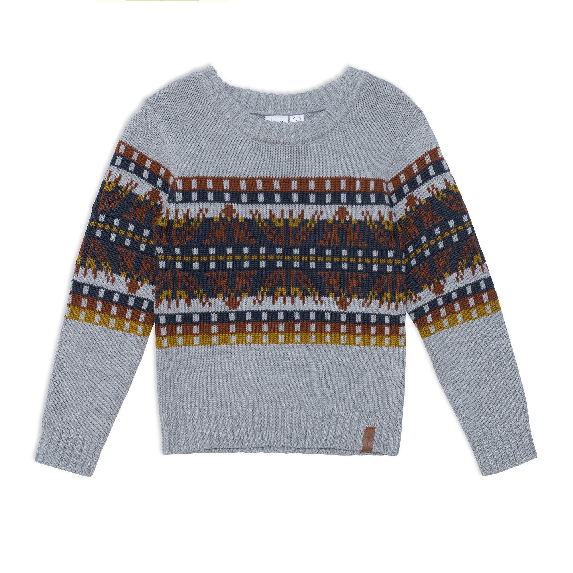 Jacquard Knitted Sweater Top Grey, Blue And Yellow