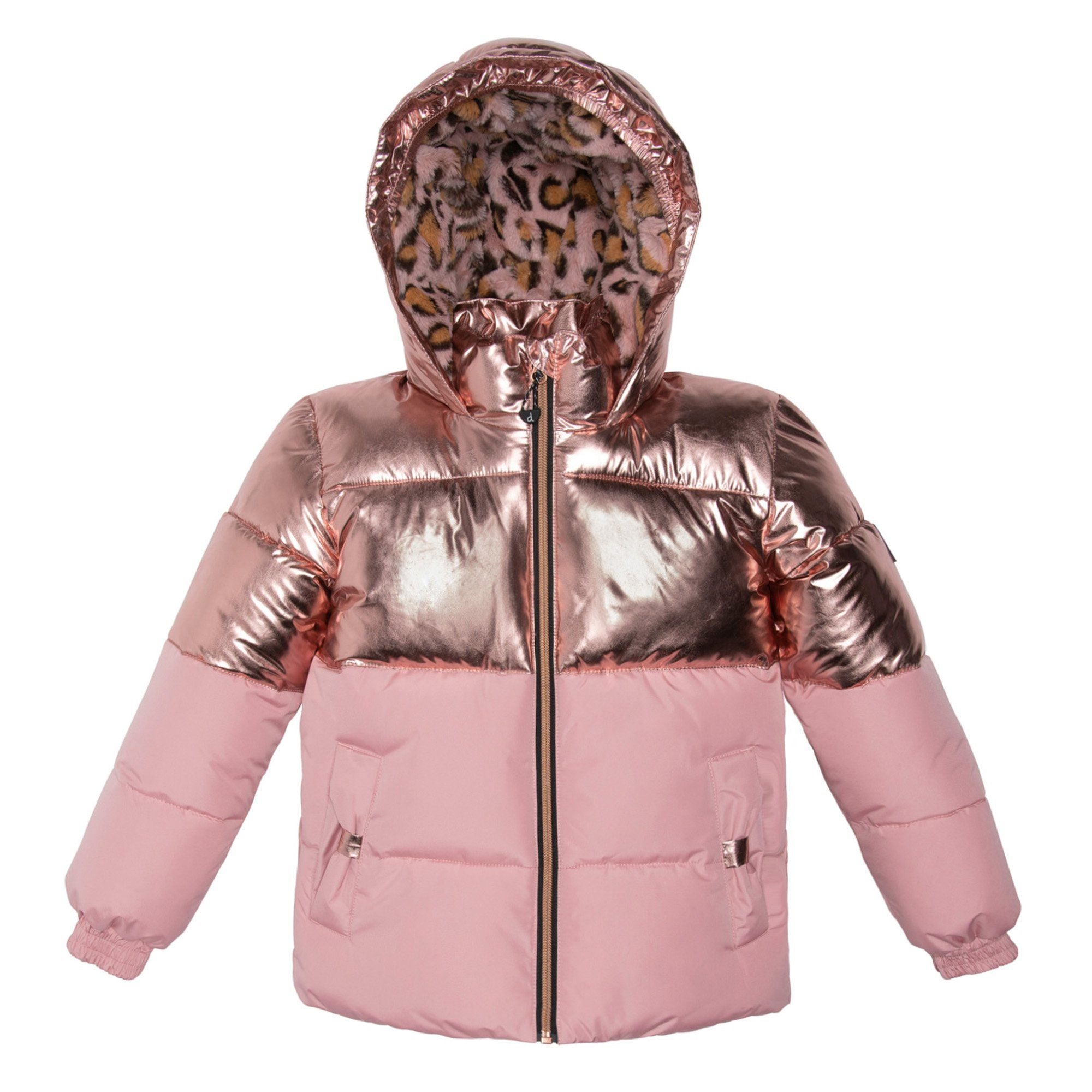 Puffy Winter Jacket Light Pink and Rose Gold Metallic