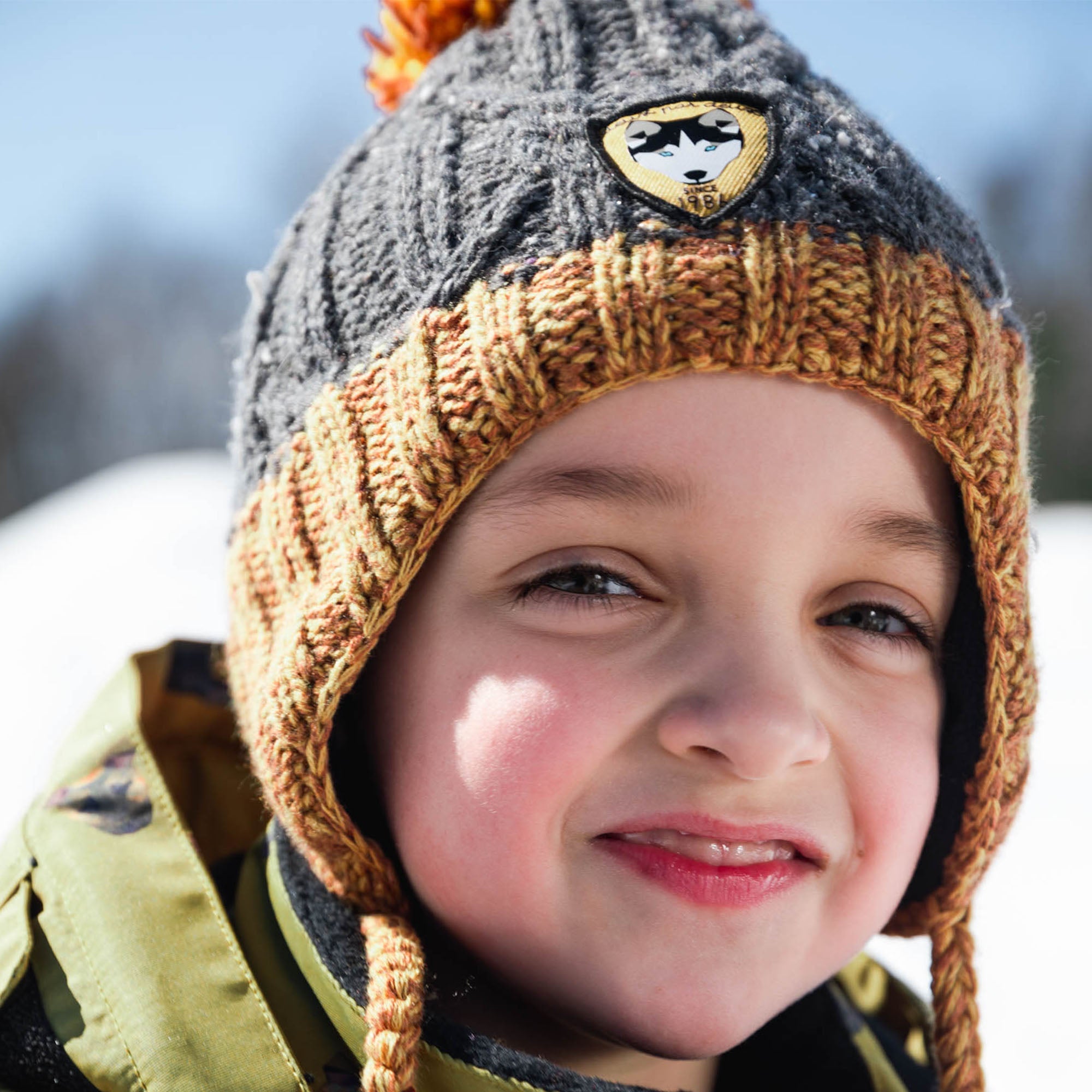 Earflap Knit Hat Grey And Yellow