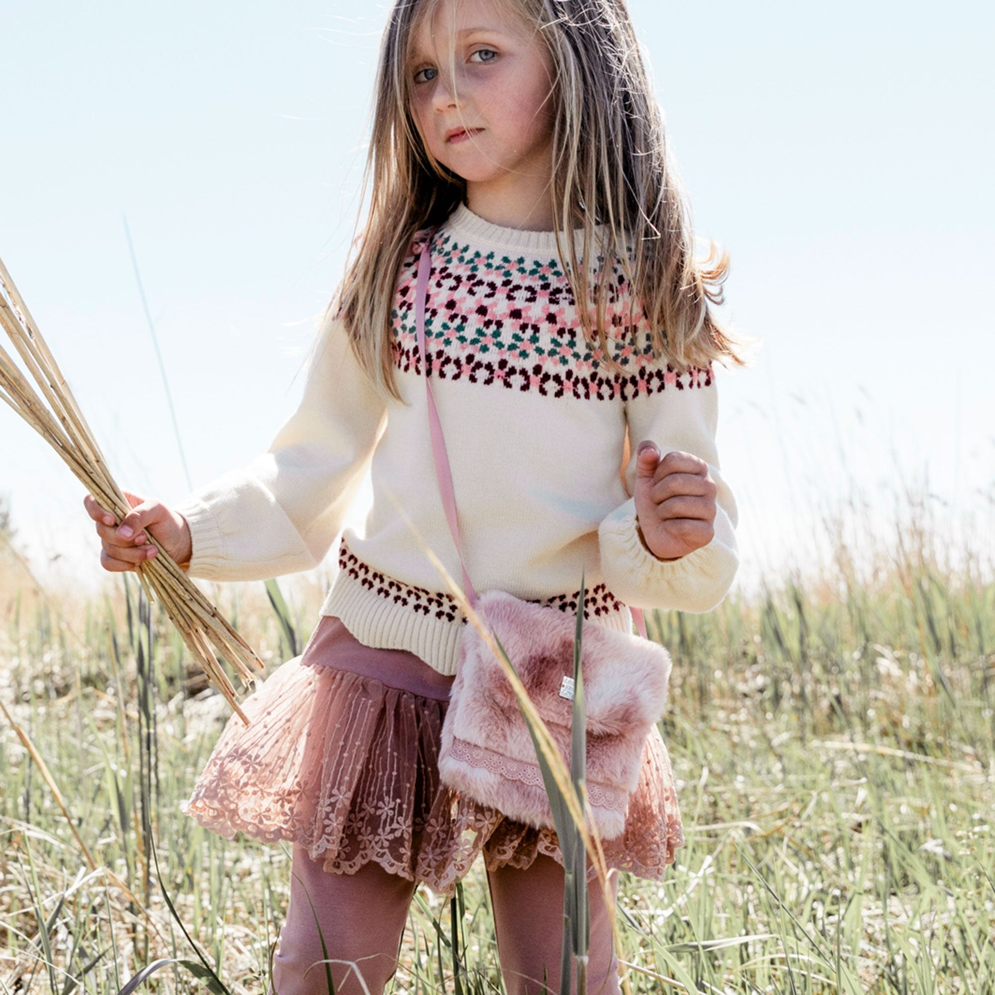 Knitted Long Sleeve Sweater Off White And Burgundy