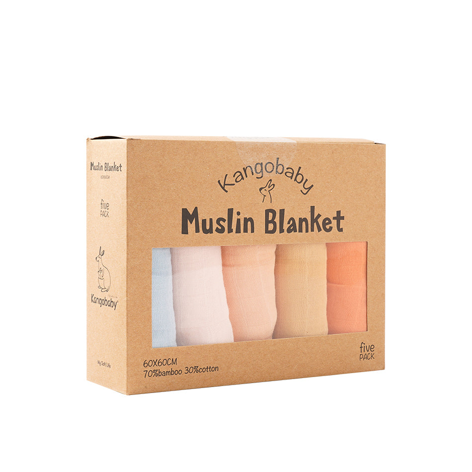 5-Pack Kangobaby Muslin Swaddle Blankets