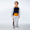 Quilted Hooded Fleece Top With Zipper Pocket Light Heather Grey, Yellow And Navy Blue