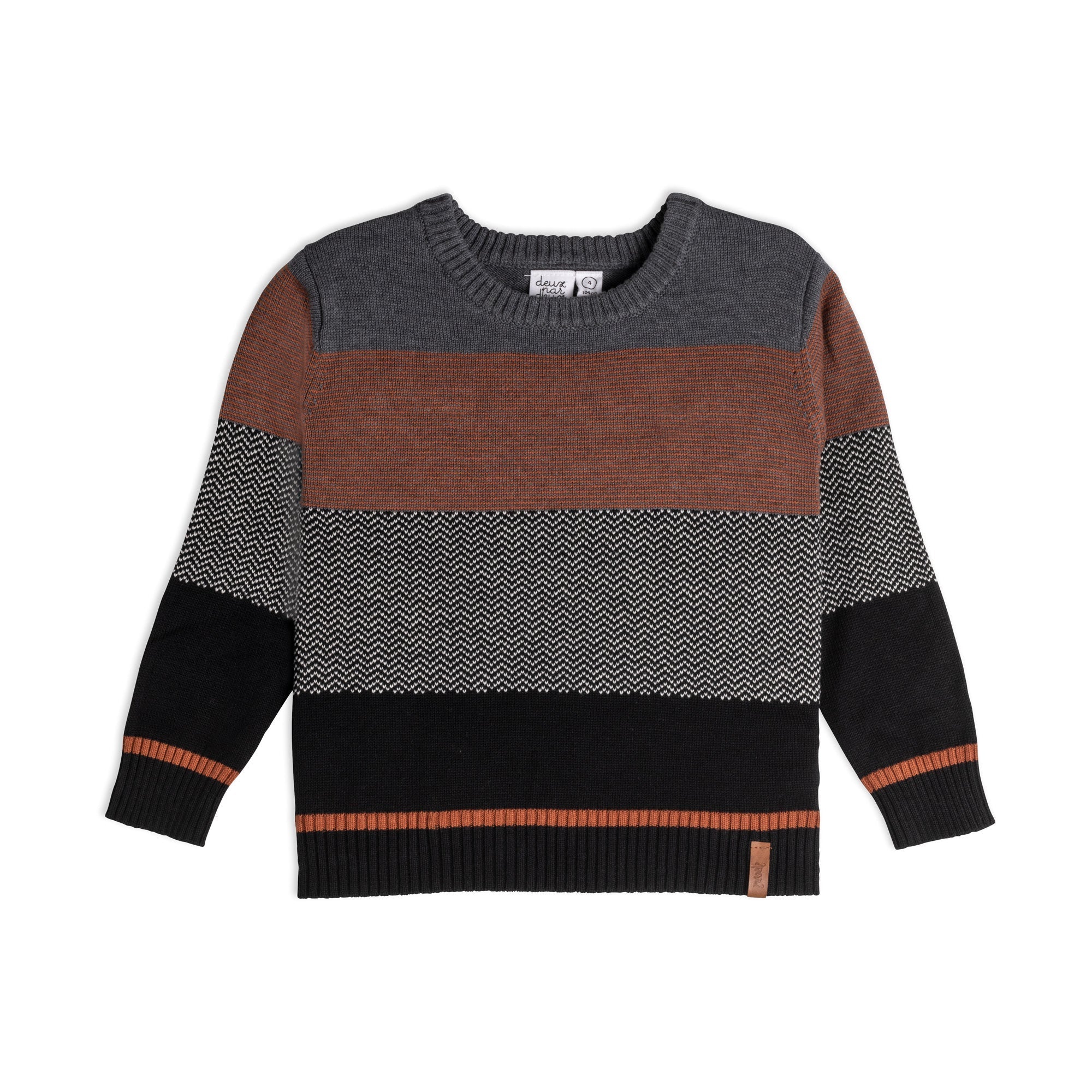 Sweater Knit Top Dark Grey, Brown And Black