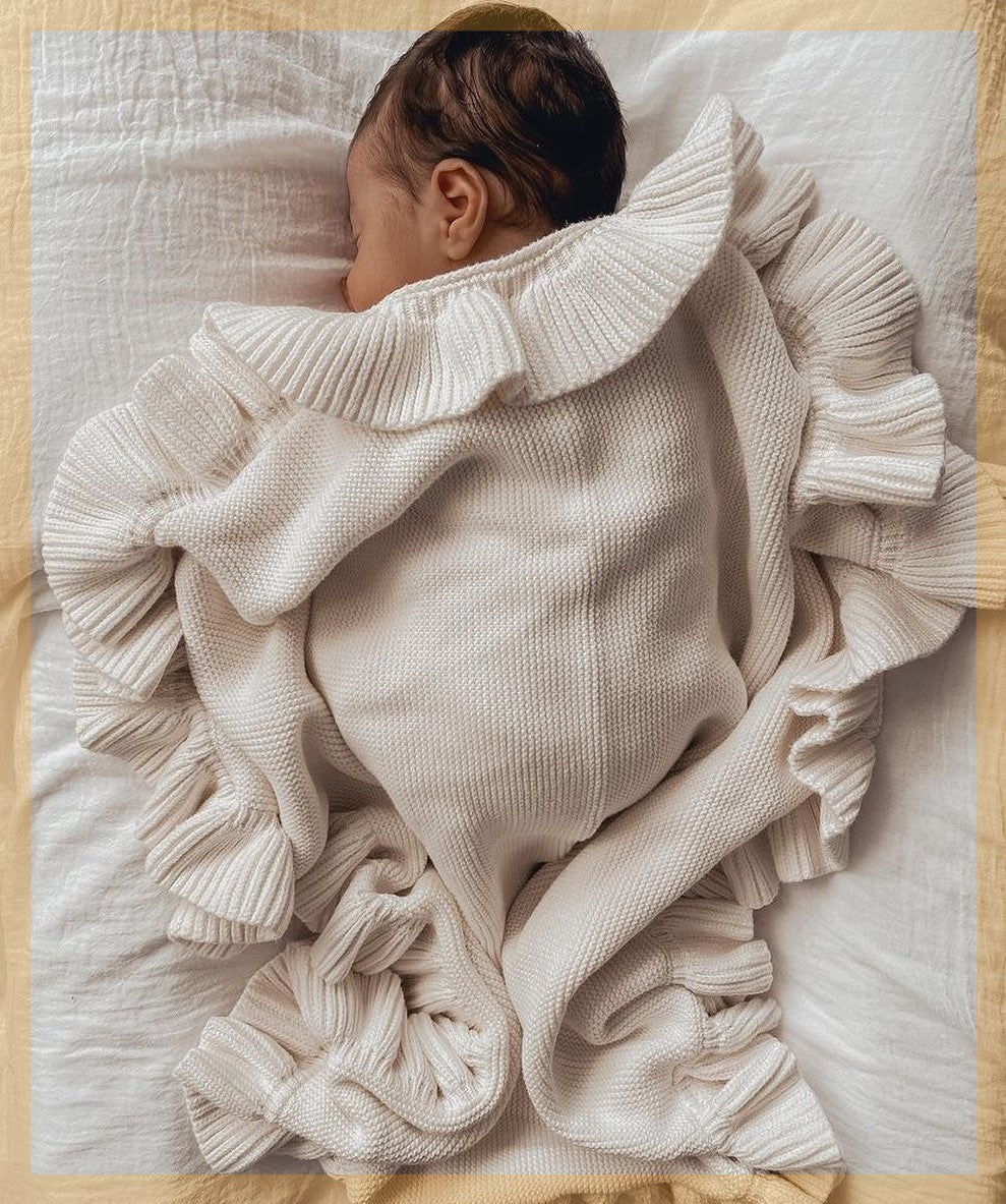 Knitted Ruffle Swaddle Blanket