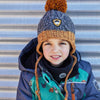 Earflap Knit Hat Grey And Yellow
