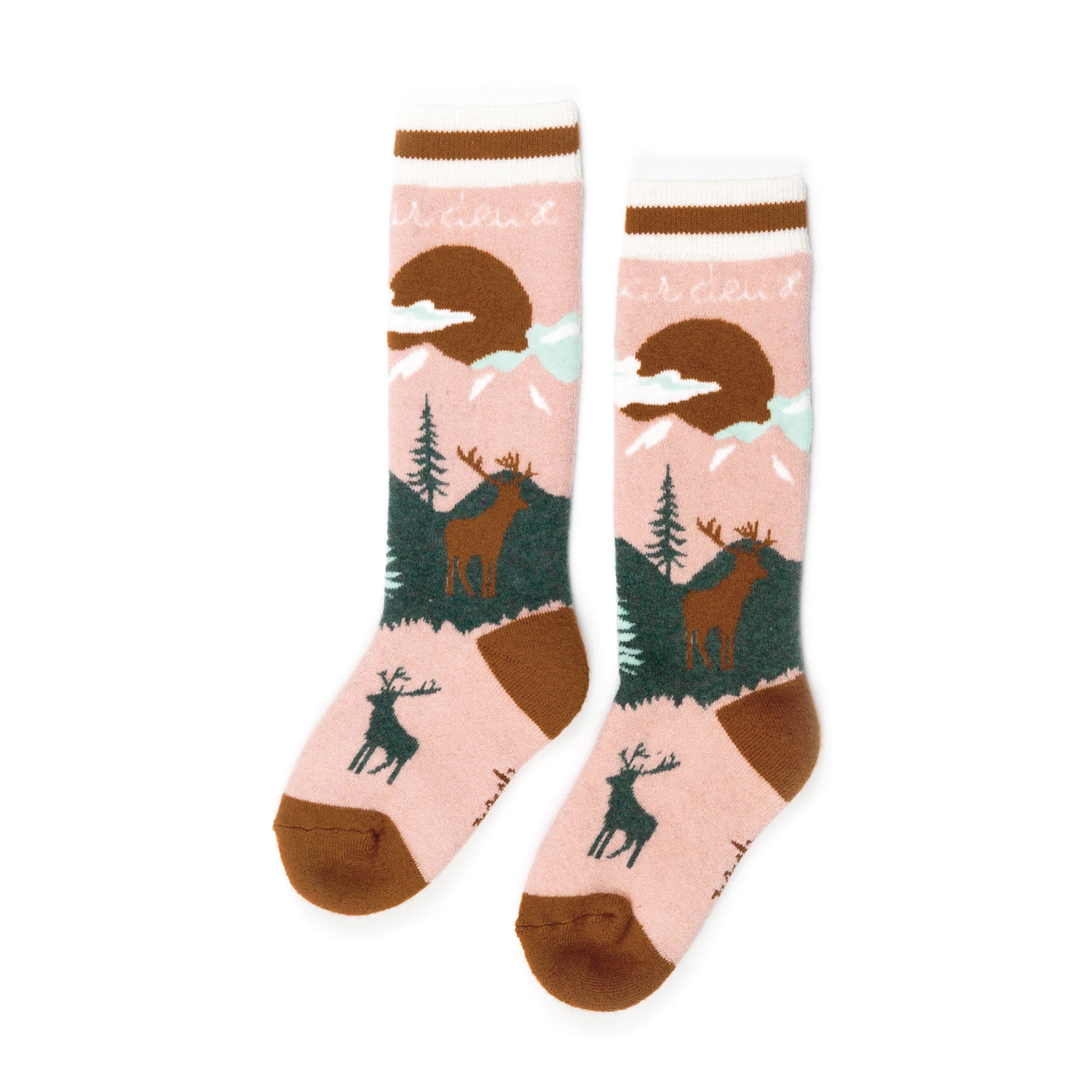 Jacquard Ski Socks Pink, Brown And Green