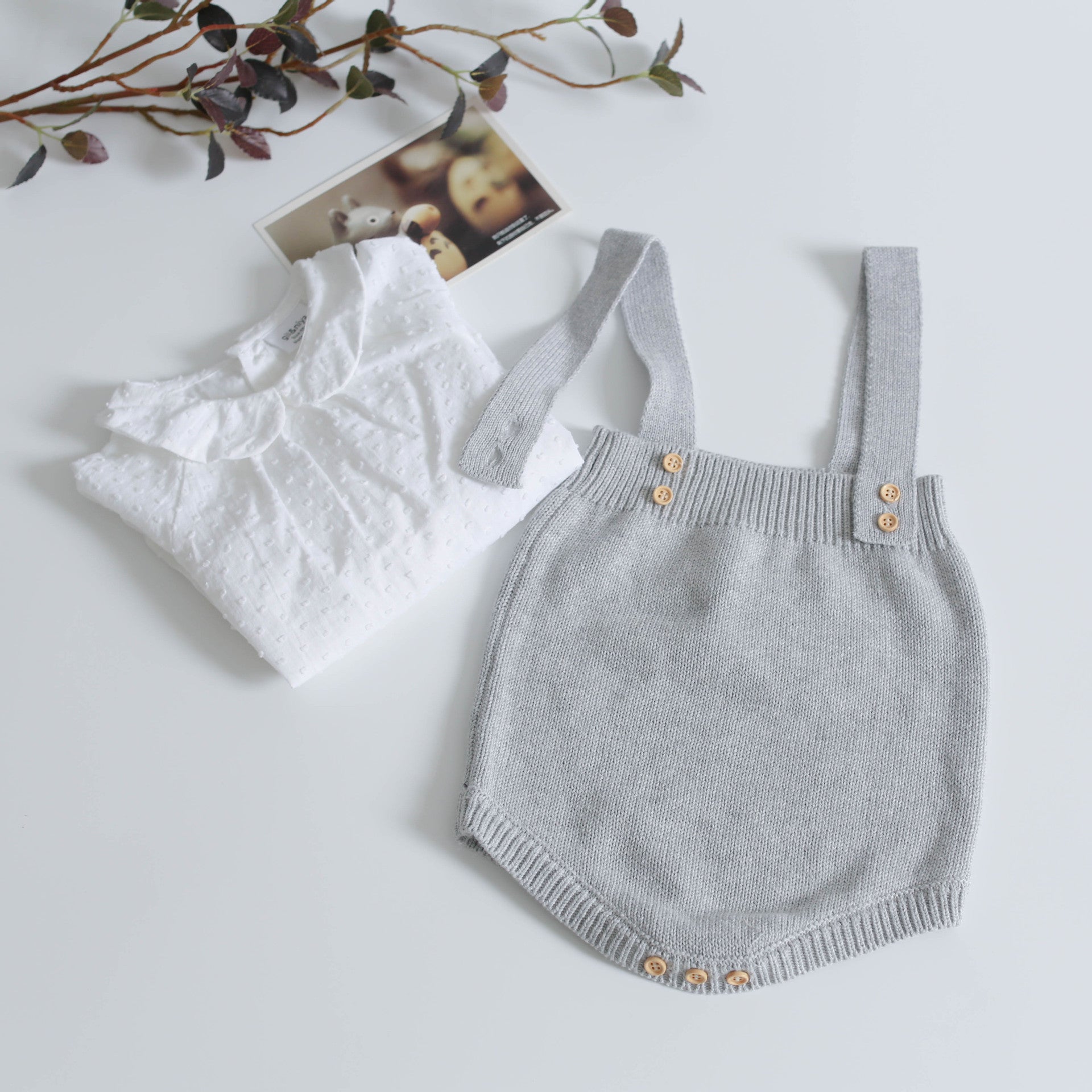 Halter Cotton And Wool String Onesie Set