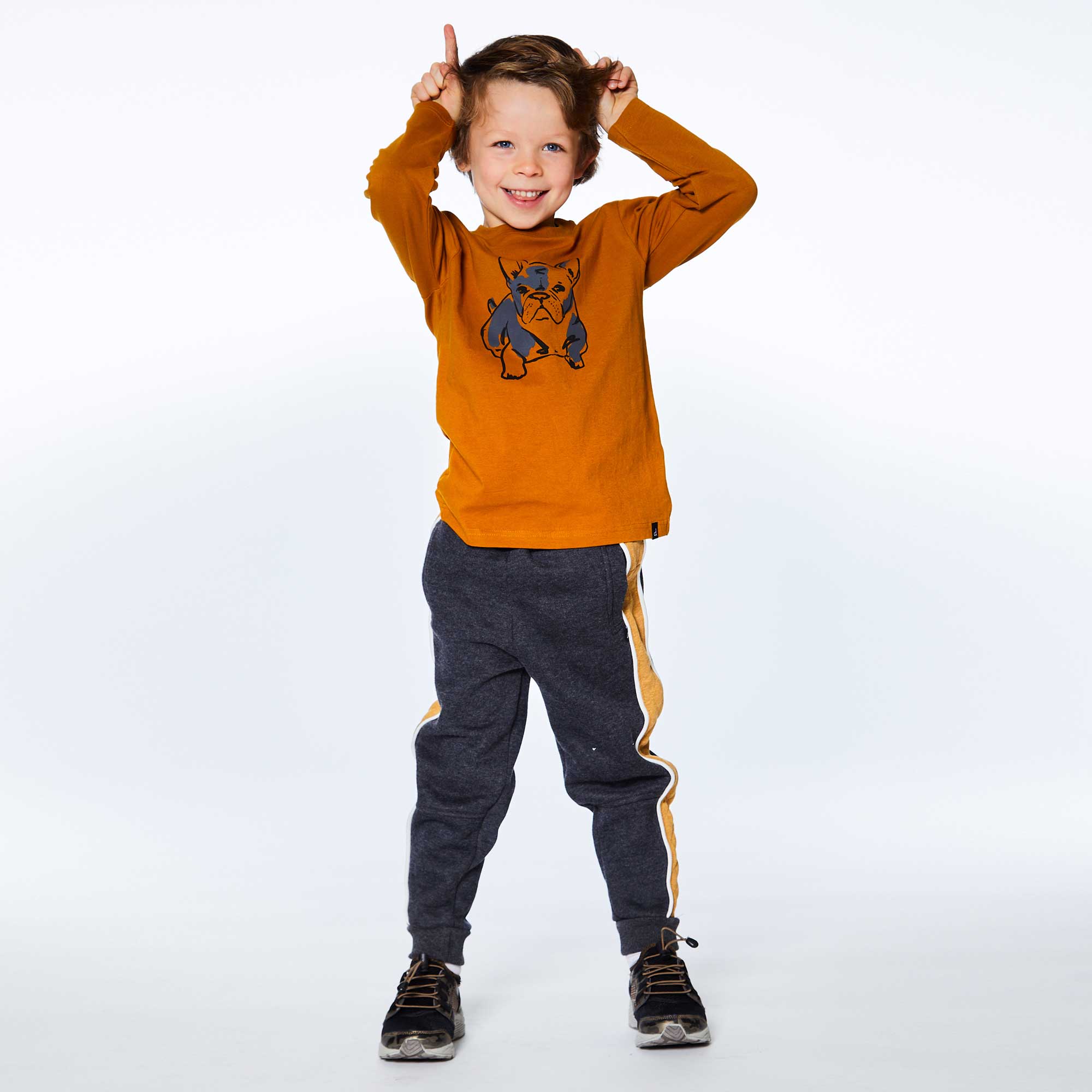 Long Sleeve Top Brown Yellow And Heather Grey