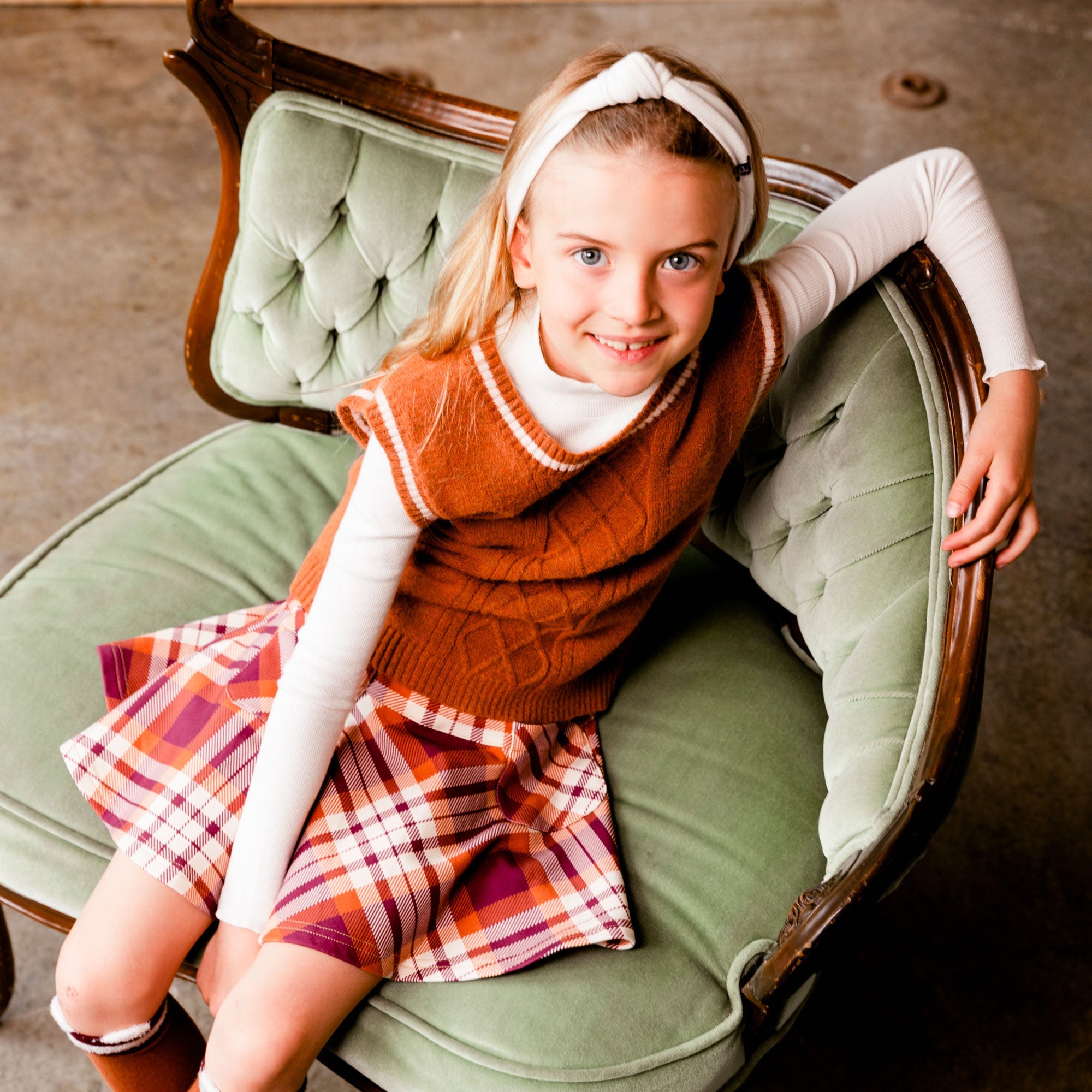 Plaid Skirt With Pocket Plum And Ocher