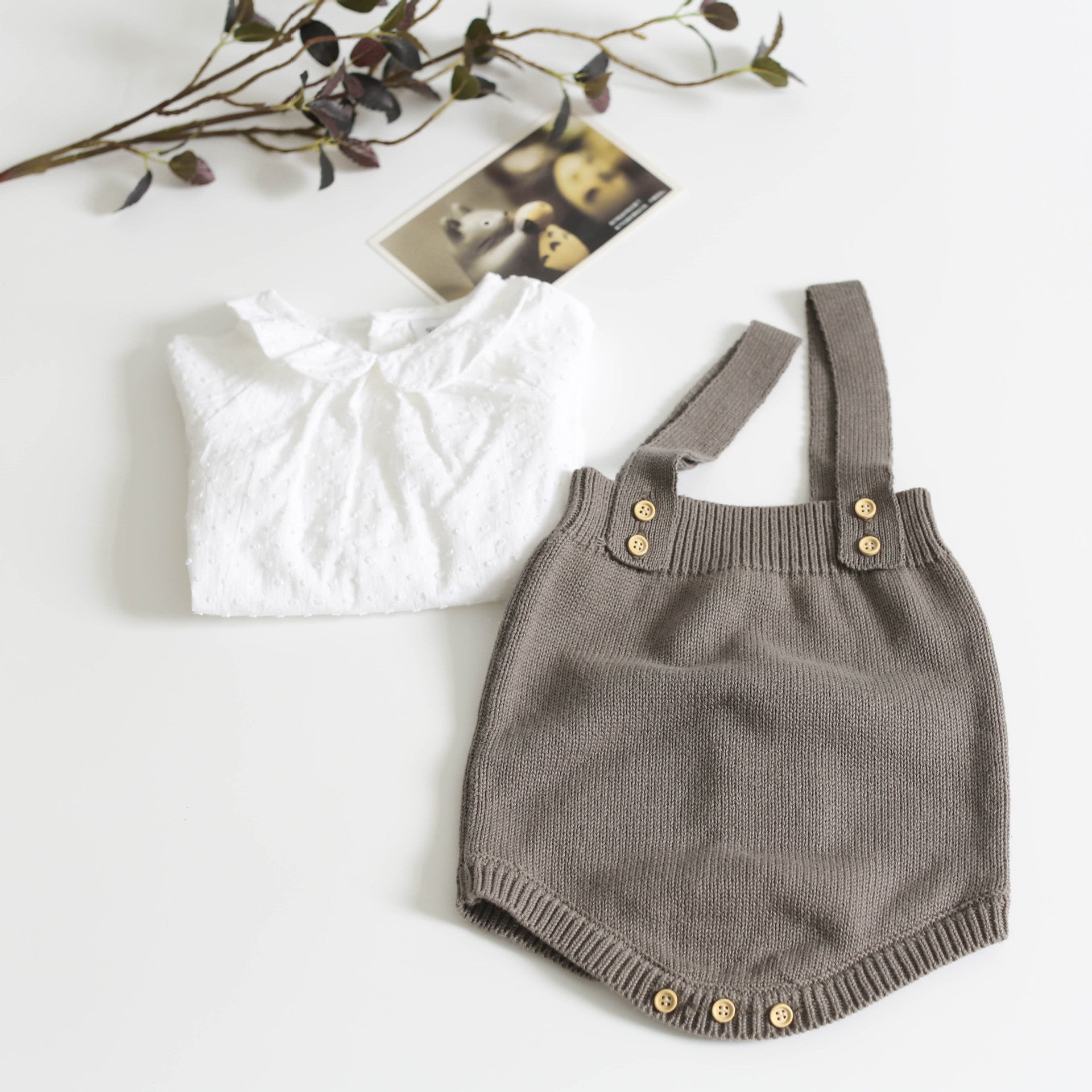 Halter Cotton And Wool String Onesie Set