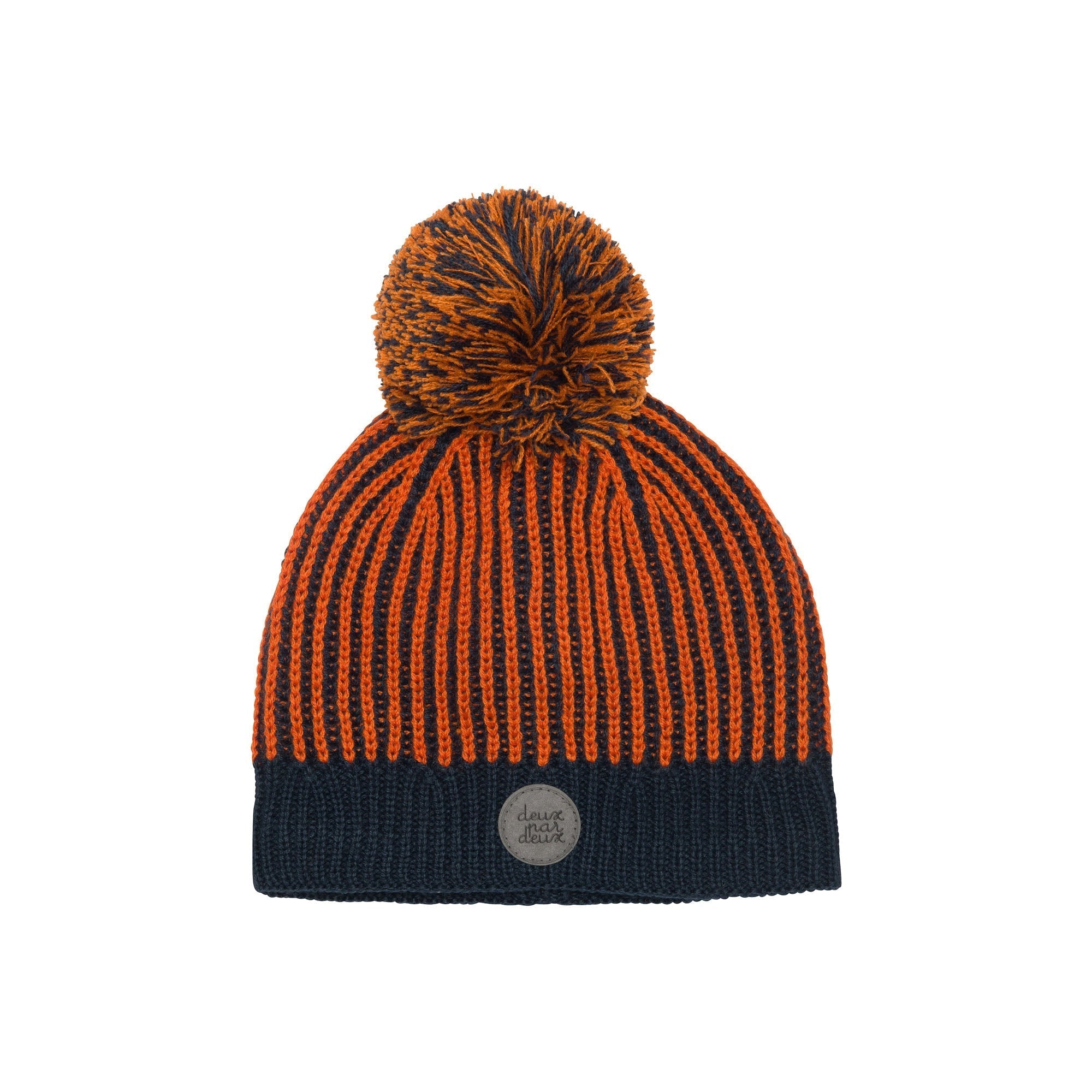 Knit Hat Orange And Navy Blue