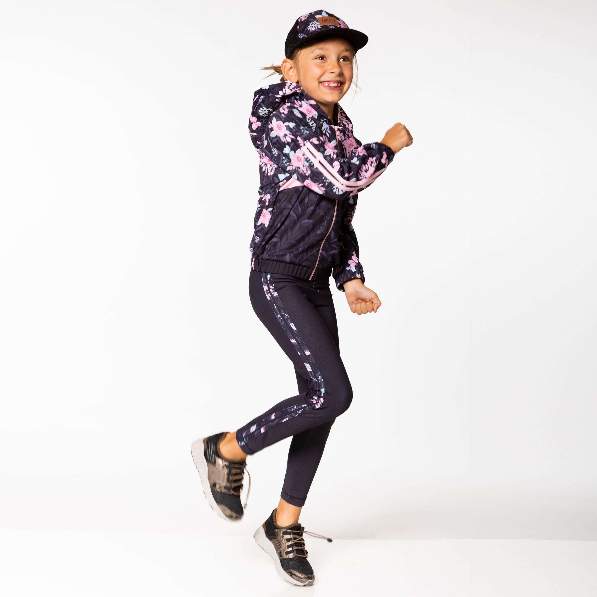 Hooded Athletic Vest Black Flower and Butterfly Print