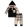Hooded Top And Pant Set Black And Beige Plaid
