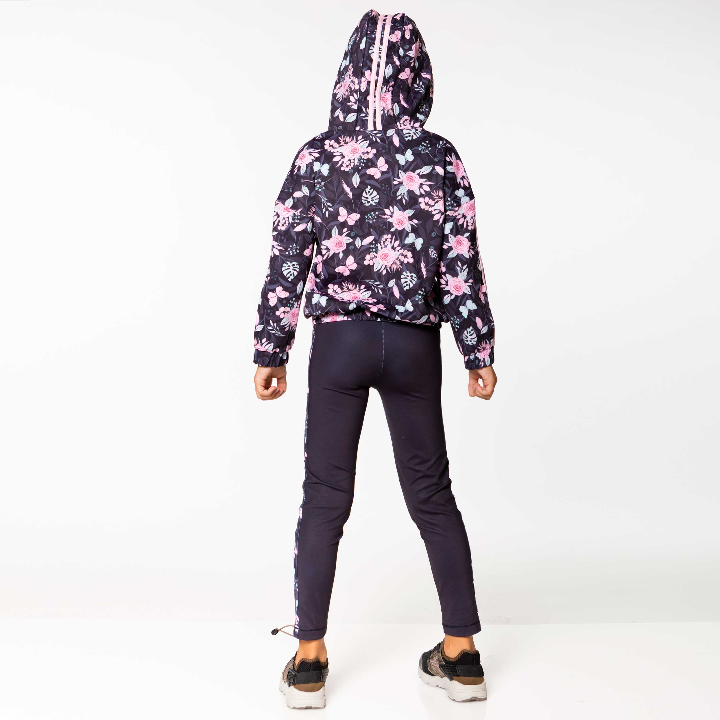 Hooded Athletic Vest Black Flower and Butterfly Print