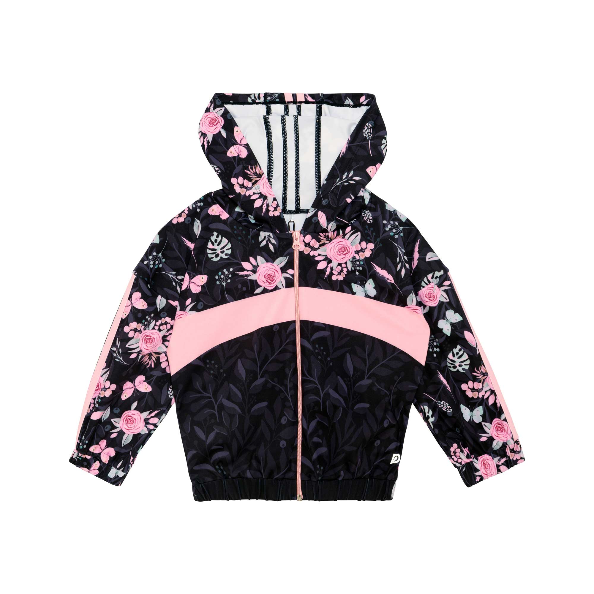 Hooded Athletic Vest Black Flower and Butterfly Print
